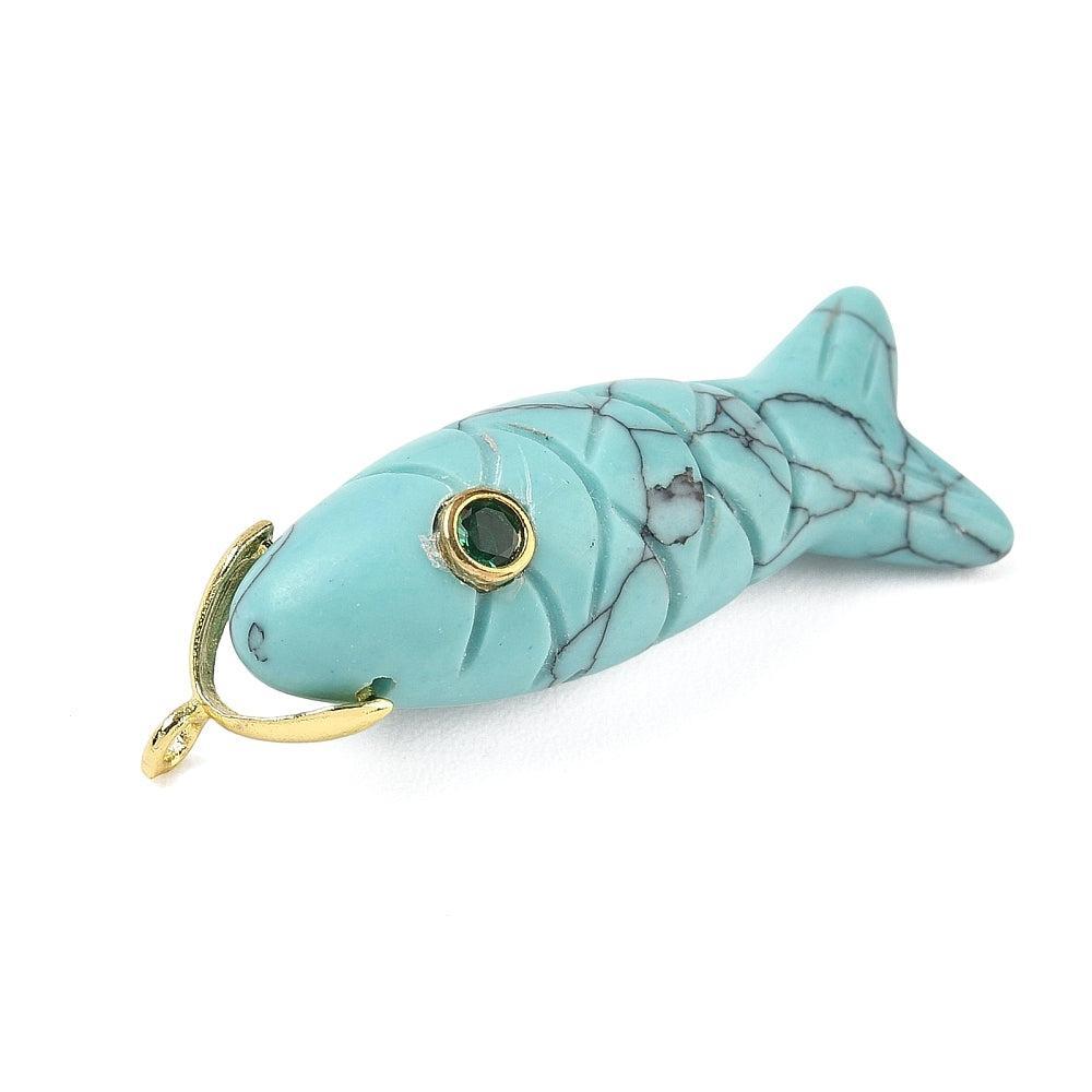 Bedel Vis Gesculpteerd Turquoise Goud 46mm - per stuk-Bedels-Kraaltjes van Renate