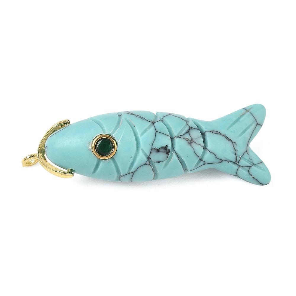 Bedel Vis Gesculpteerd Turquoise Goud 46mm - per stuk-Bedels-Kraaltjes van Renate