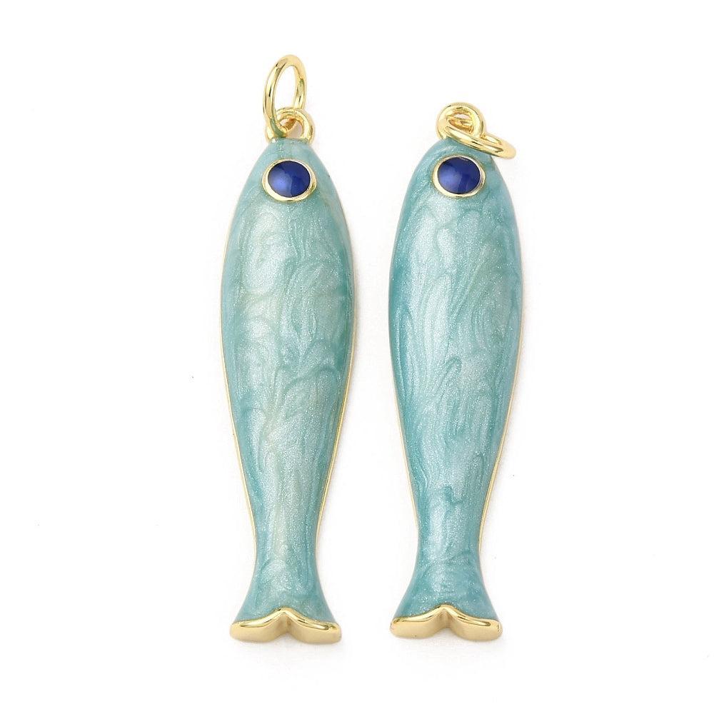 Bedel Vis Premium Brass Goud 34mm Sky Blue - per stuk-Bedels-Kraaltjes van Renate