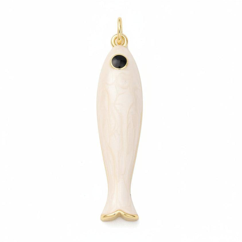 Bedel Vis Premium Brass Goud 34mm White - per stuk (kopie)-Bedels-Kraaltjes van Renate