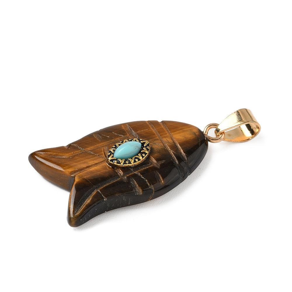 Bedel Vis Tijgeroog & Turkoois 35mm – per stuk-bedels-Kraaltjes van Renate