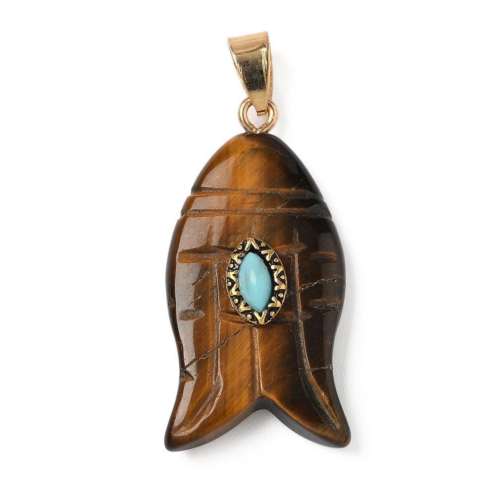 Bedel Vis Tijgeroog & Turkoois 35mm – per stuk-bedels-Kraaltjes van Renate