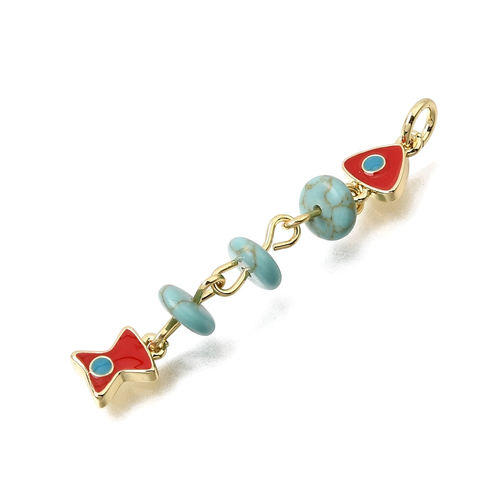 Bedel Vis Turquoise Brass Rood 42mm - per stuk-Bedels-Kraaltjes van Renate