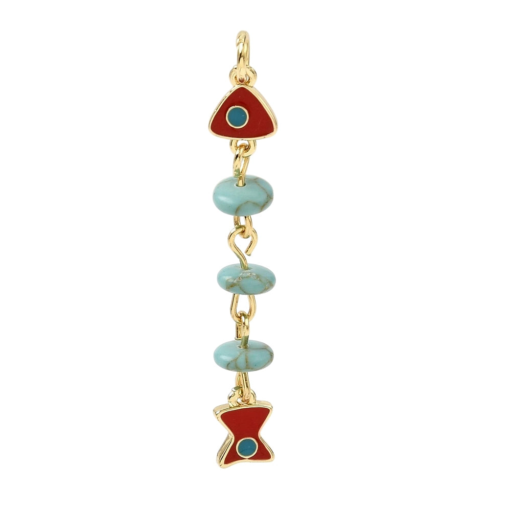 Bedel Vis Turquoise Brass Rood 42mm - per stuk-Bedels-Kraaltjes van Renate