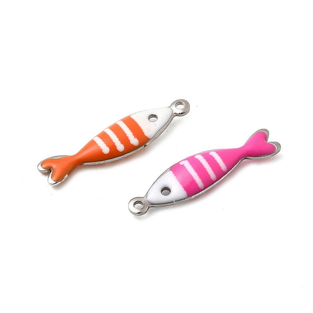Bedel Vis multicolor Emaille RVS Zilver 19mm - per stuk-Bedels-Kraaltjes van Renate