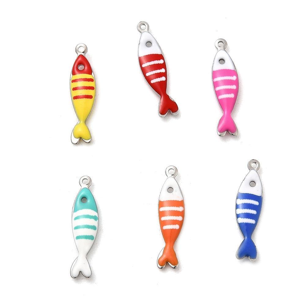 Bedel Vis multicolor Emaille RVS Zilver 19mm - per stuk-Bedels-Kraaltjes van Renate