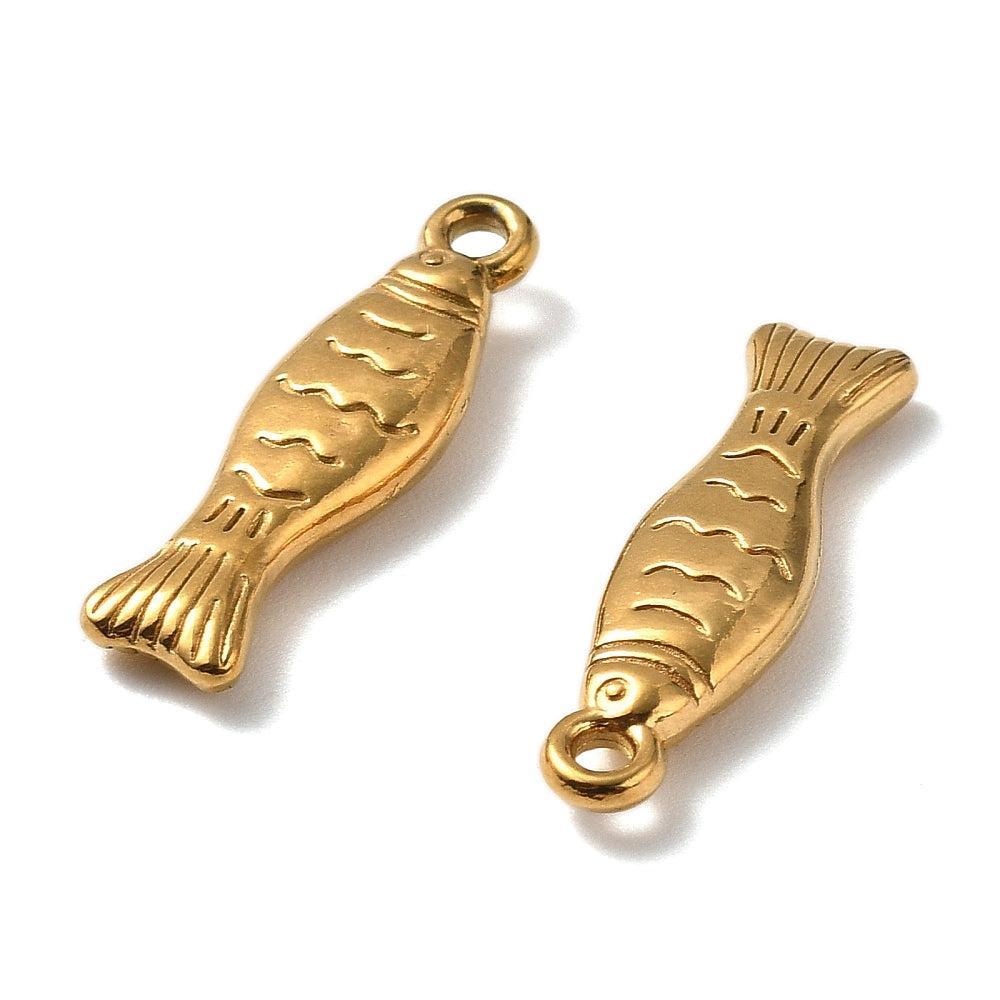 Bedel Visje Goud RVS 35x6,5mm-bedels-Kraaltjes van Renate