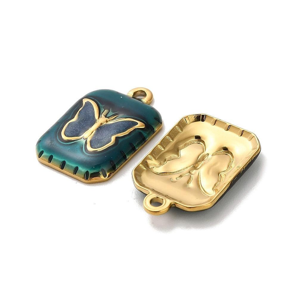 Bedel Vlinder RVS Goud / Teal 20mm - per stuk-bedels-Kraaltjes van Renate