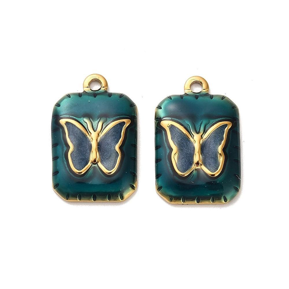 Bedel Vlinder RVS Goud / Teal 20mm - per stuk-bedels-Kraaltjes van Renate