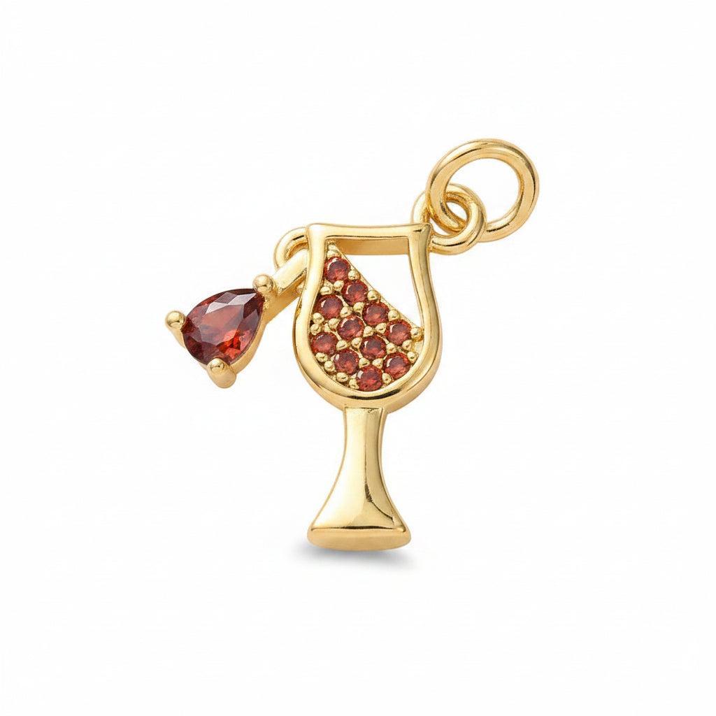Bedel Wijnglas Brass Goud met Rode Zirkonia 17mm - per stuk-Bedels-Kraaltjes van Renate