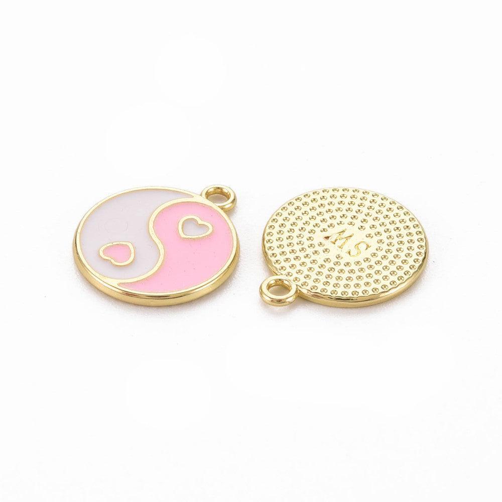 Bedel Yin Yang Emaille Roze-Goud 14x12mm - per stuk-Bedels-Kraaltjes van Renate