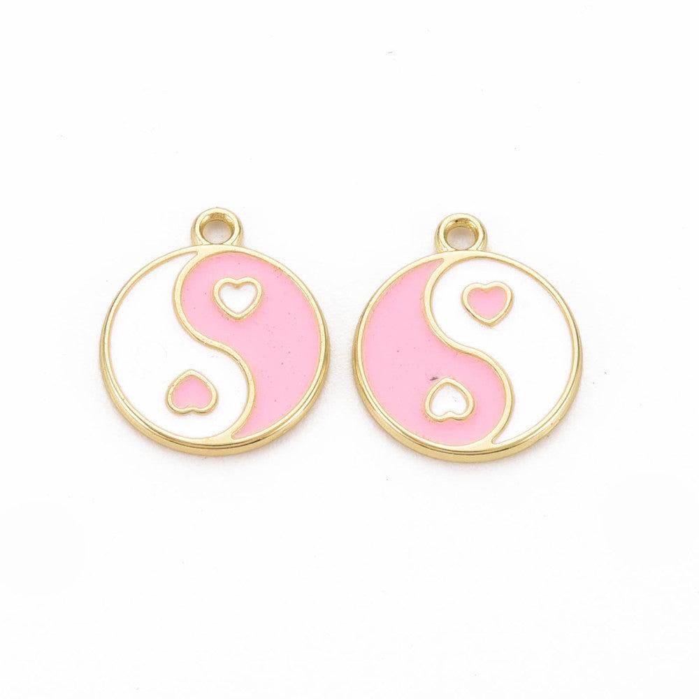 Bedel Yin Yang Emaille Roze-Goud 14x12mm - per stuk-Bedels-Kraaltjes van Renate