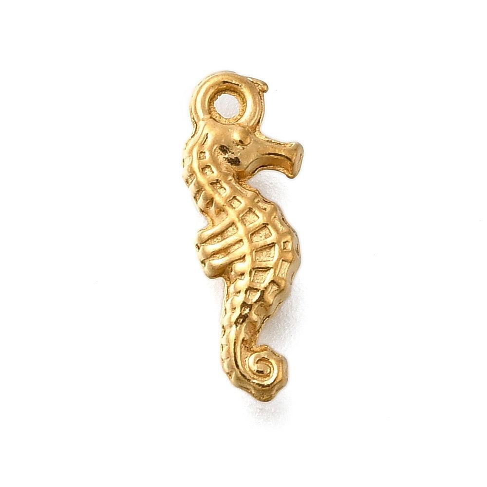 Bedel zeepaardje premium RVS 18K goud 14,5mm - per stuk-bedels-Kraaltjes van Renate