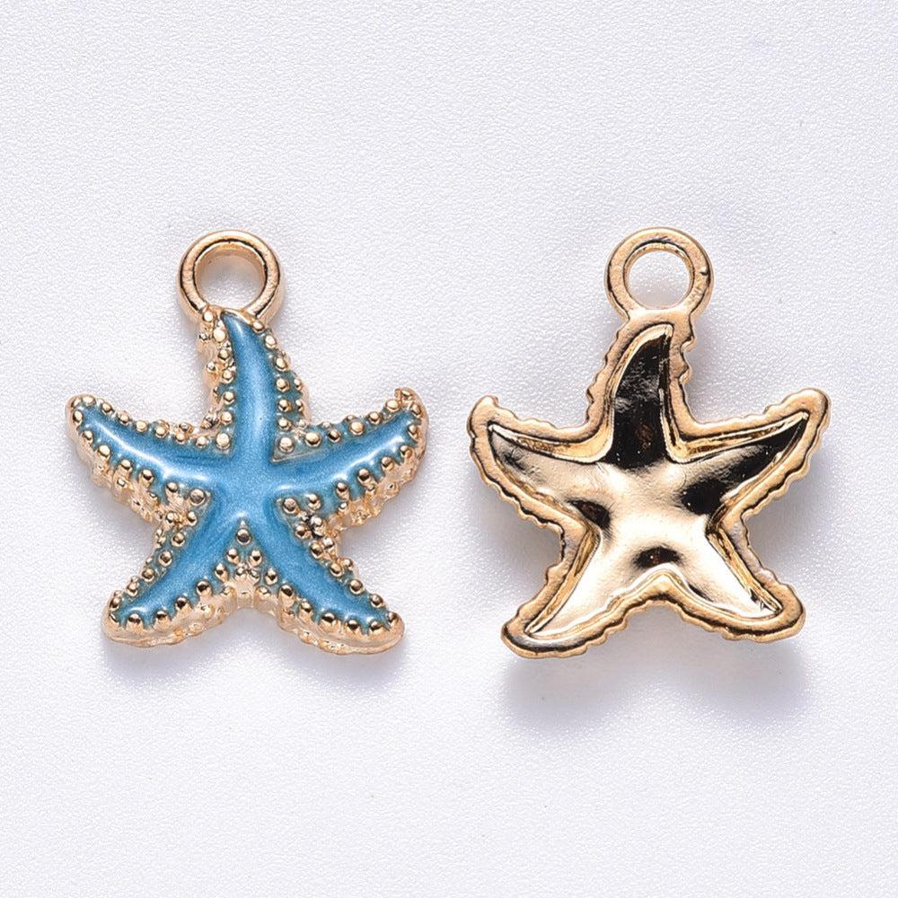 Bedel Zeester Emaille Blauw Goud 18mm - per stuk-bedels-Kraaltjes van Renate