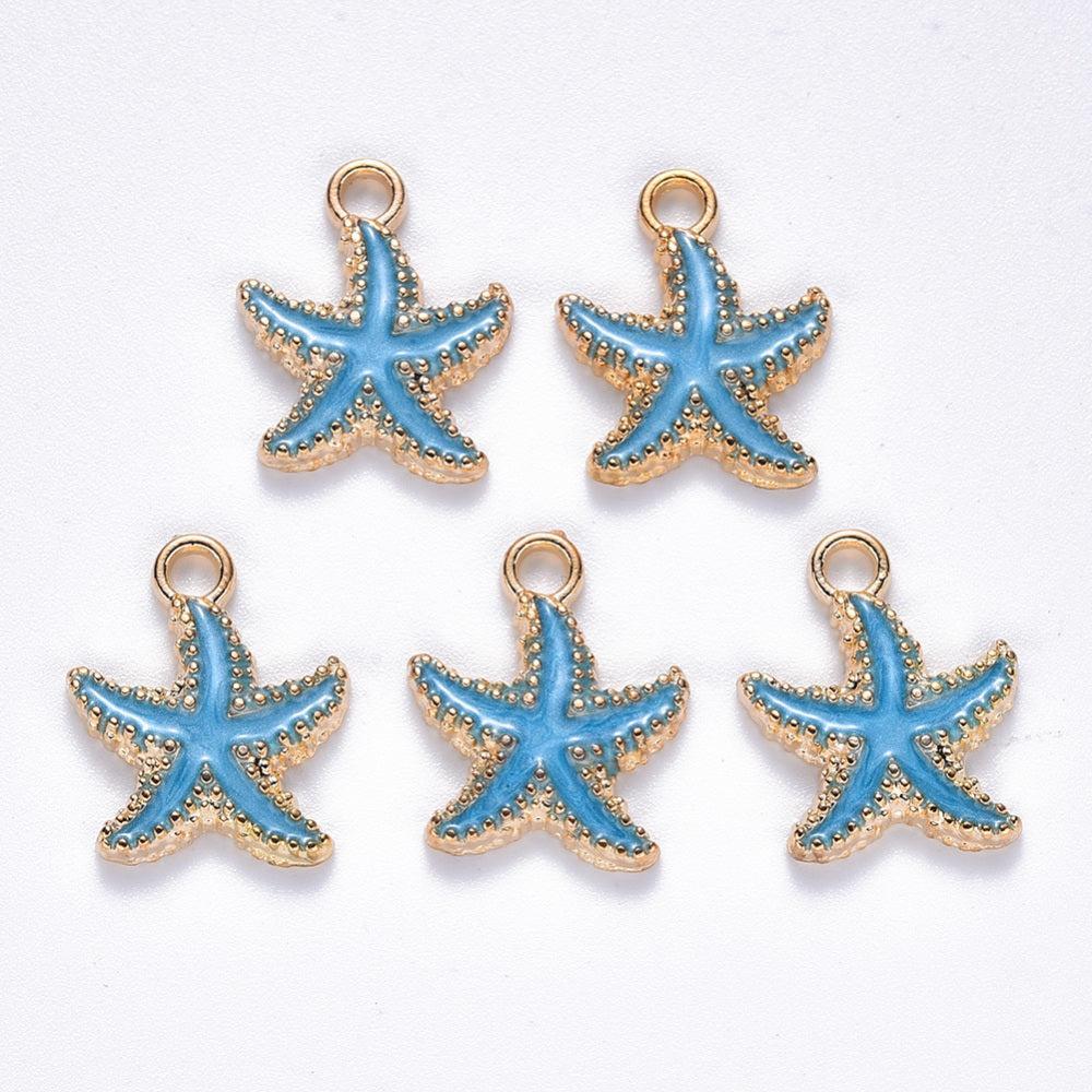 Bedel Zeester Emaille Blauw Goud 18mm - per stuk-bedels-Kraaltjes van Renate