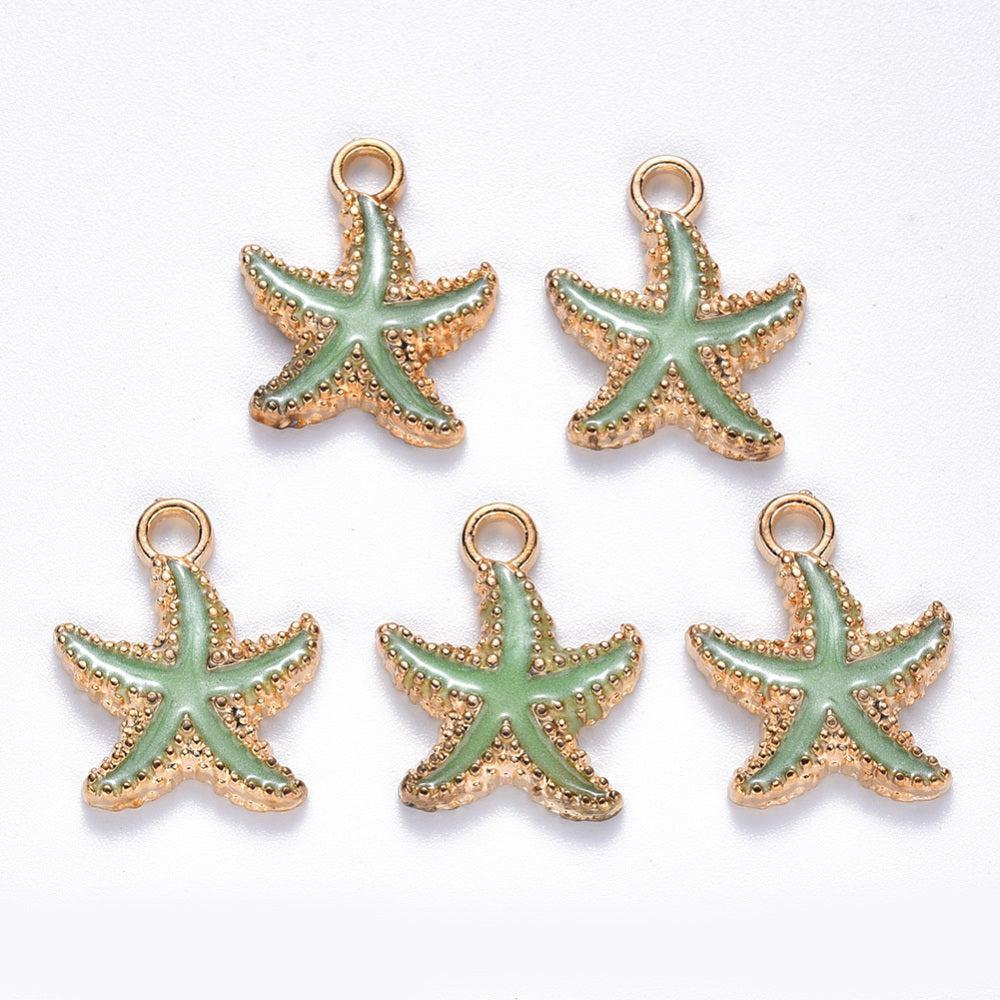 Bedel Zeester Emaille Groen Goud 18mm - per stuk-bedels-Kraaltjes van Renate