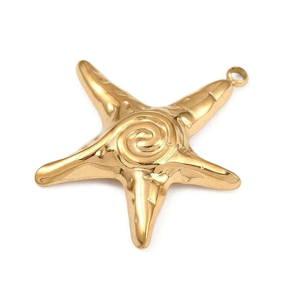 RVS Bedel Zeester Goud 28.5mm - per stuk-Bedels-Kraaltjes van Renate