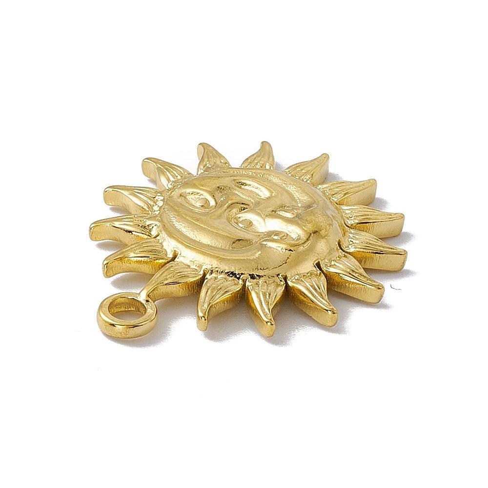 Bedel Zon & Maan Gezicht Premium RVS met Goudkleur Plating 30mm – per stuk-bedels-Kraaltjes van Renate