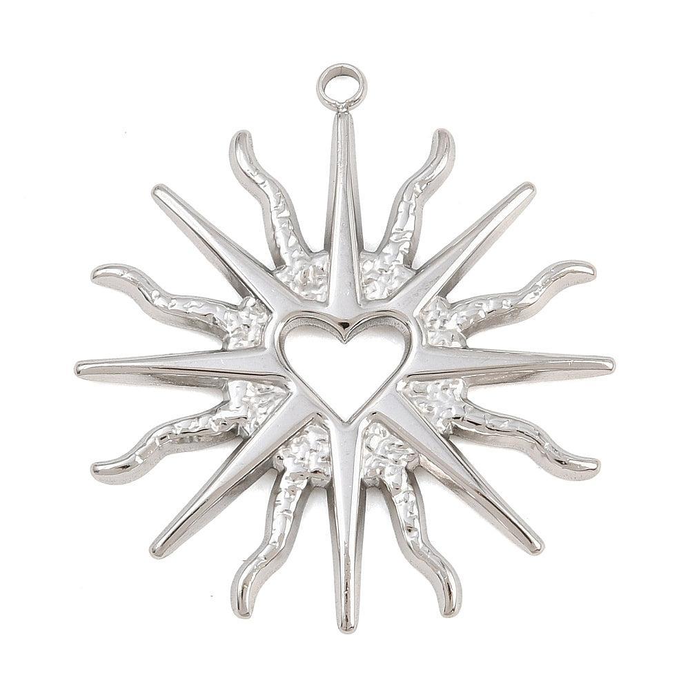 Bedel Zon met Hart RVS Zilver 33mm - per stuk-Bedels-Kraaltjes van Renate