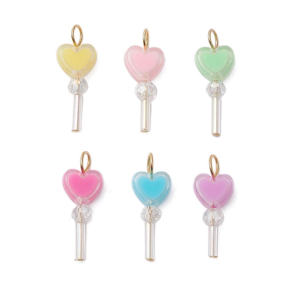 Bedel acryl lolly hartje gekleurd RVS goud 21mm- per stuk-bedels-Kraaltjes van Renate