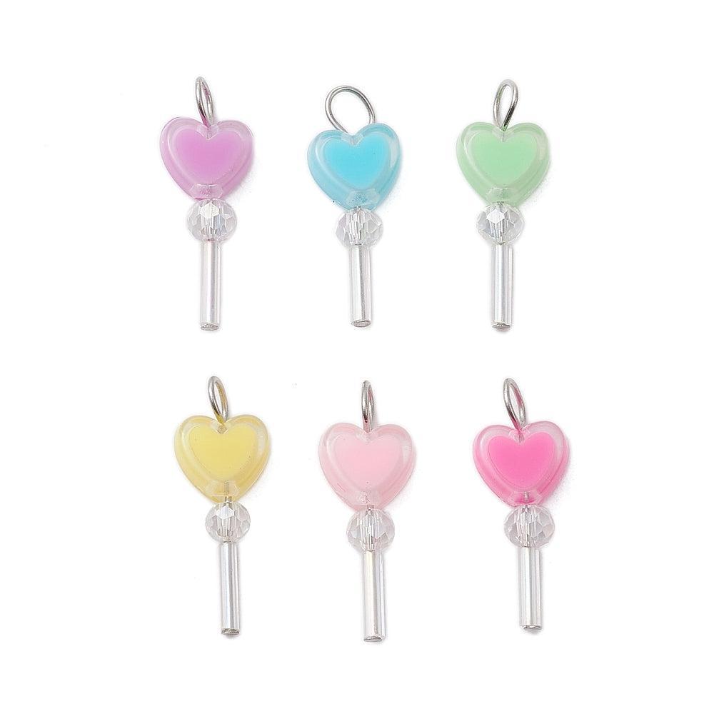 Bedel acryl lolly hartje gekleurd RVS zilver 21mm- per stuk-bedels-Kraaltjes van Renate