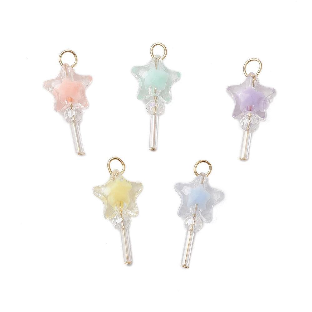 Bedel acryl lolly sterretje gekleurd RVS goud 24mm- per 5 stuks-bedels-Kraaltjes van Renate