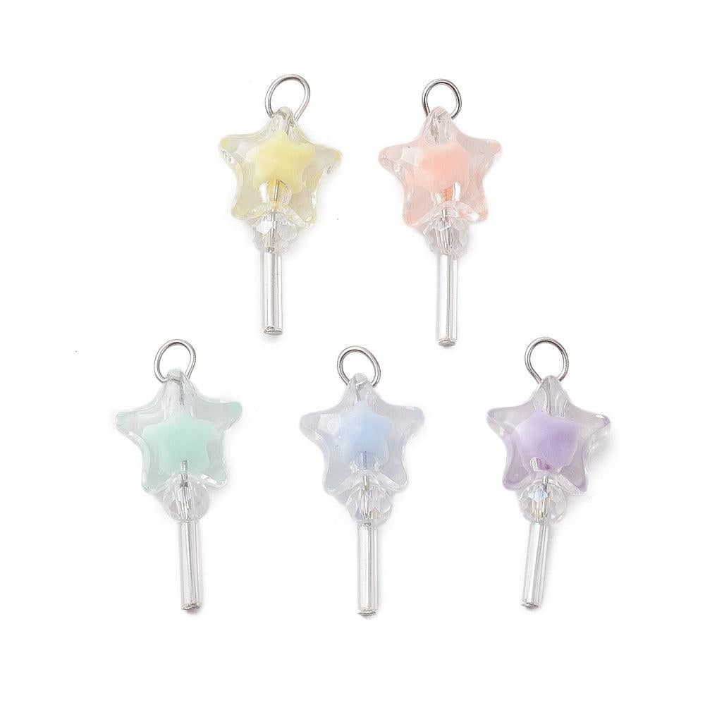 Bedel acryl lolly sterretje gekleurd RVS zilver 24mm- per 5 stuks-bedels-Kraaltjes van Renate