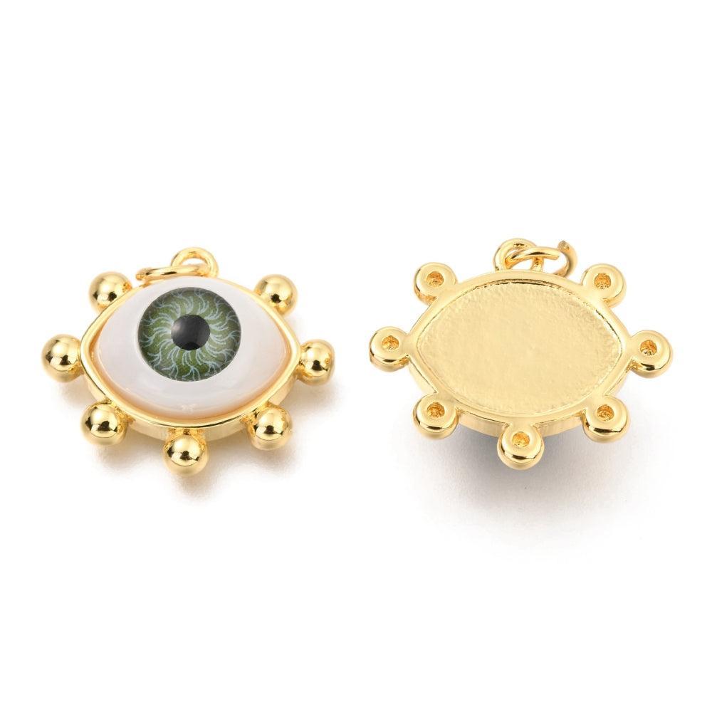 Bedel acryl oog bolletjes groen 18K goud 17x20mm-bedels-Kraaltjes van Renate