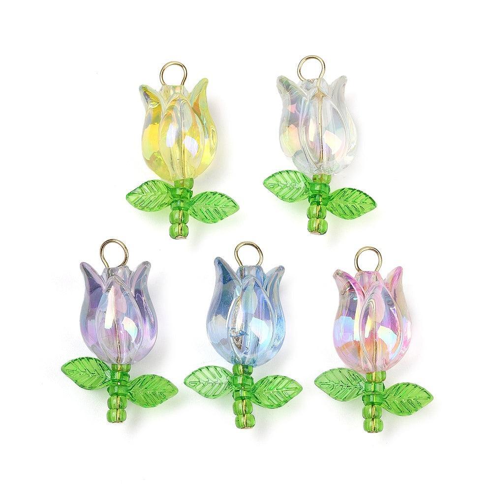 Bedel acryl tulp mulitcolor RVS goud 28mm- per stuk-bedels-Kraaltjes van Renate