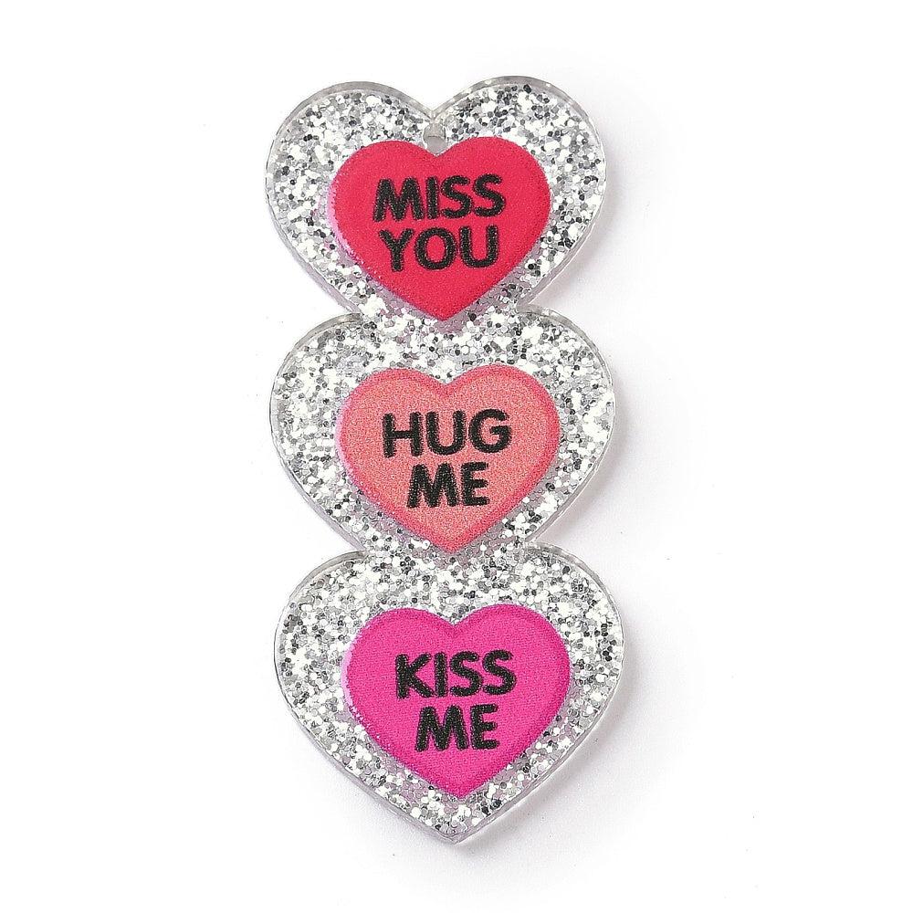 Bedel acryl valentijn hartjes glitter 52x22mm-bedels-Kraaltjes van Renate