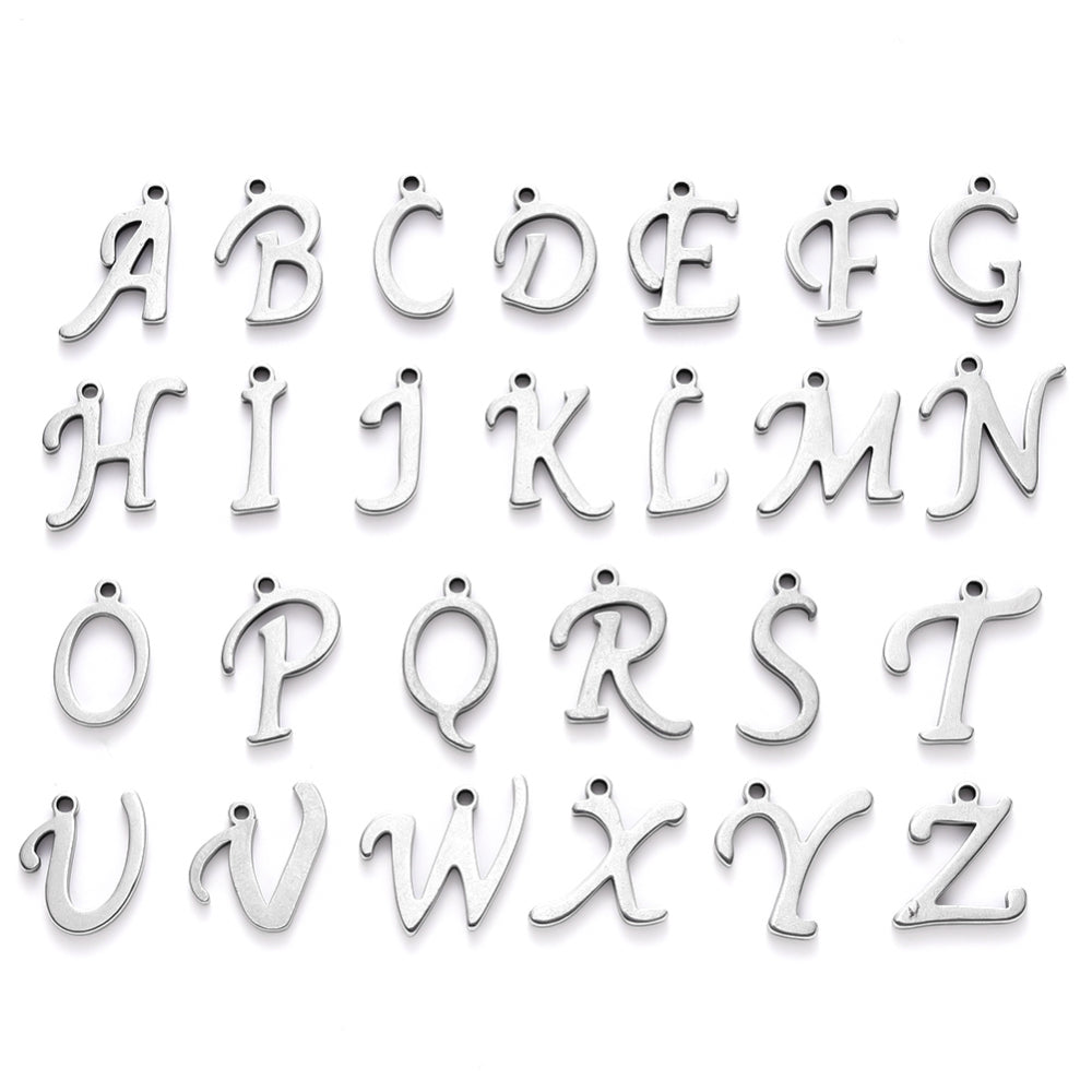 Bedel alfabet A-Z RVS zilver ±12x8mm-Kralen-Kraaltjes van Renate
