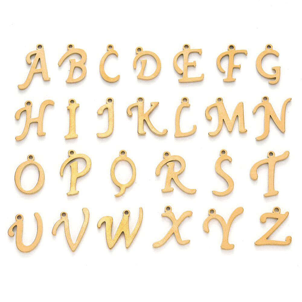 Bedel alfabet A-Z stainless steel goud ±12x8mm-Kralen-Kraaltjes van Renate
