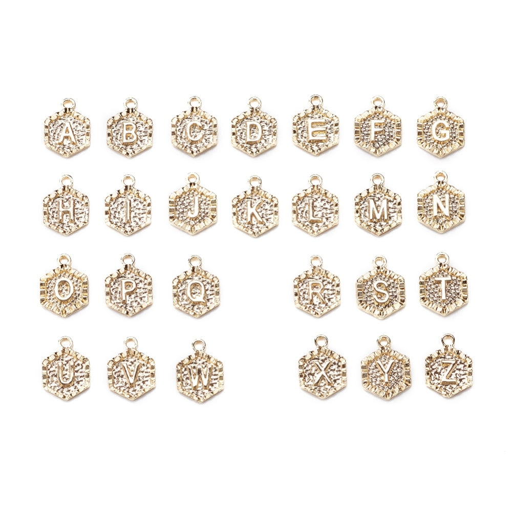 Bedel alfabet hexagon A-Z 18K goud 18x13mm-Kralen-Kraaltjes van Renate
