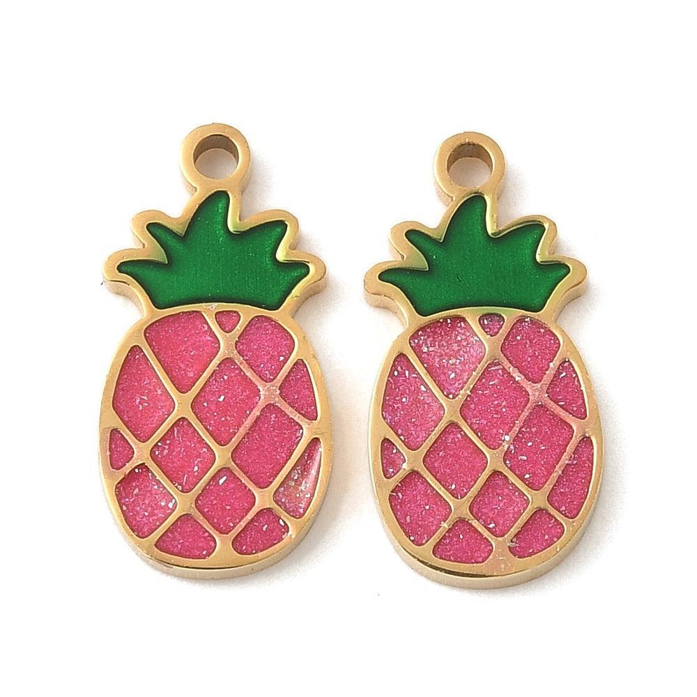 Bedel ananas emaille glitter RVS 18K goud 14mm - per stuk-bedels-Kraaltjes van Renate