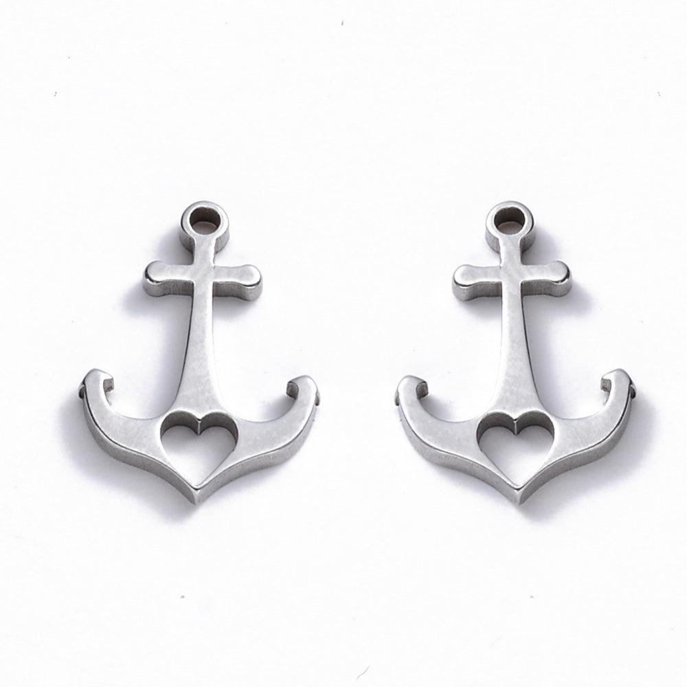 Bedel anker hartje Stainless steel zilver 15mm-bedels-Kraaltjes van Renate