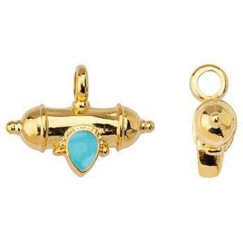 Bedel barrel turquoise DQ 24k goud 32mm - per stuk-bedels-Kraaltjes van Renate