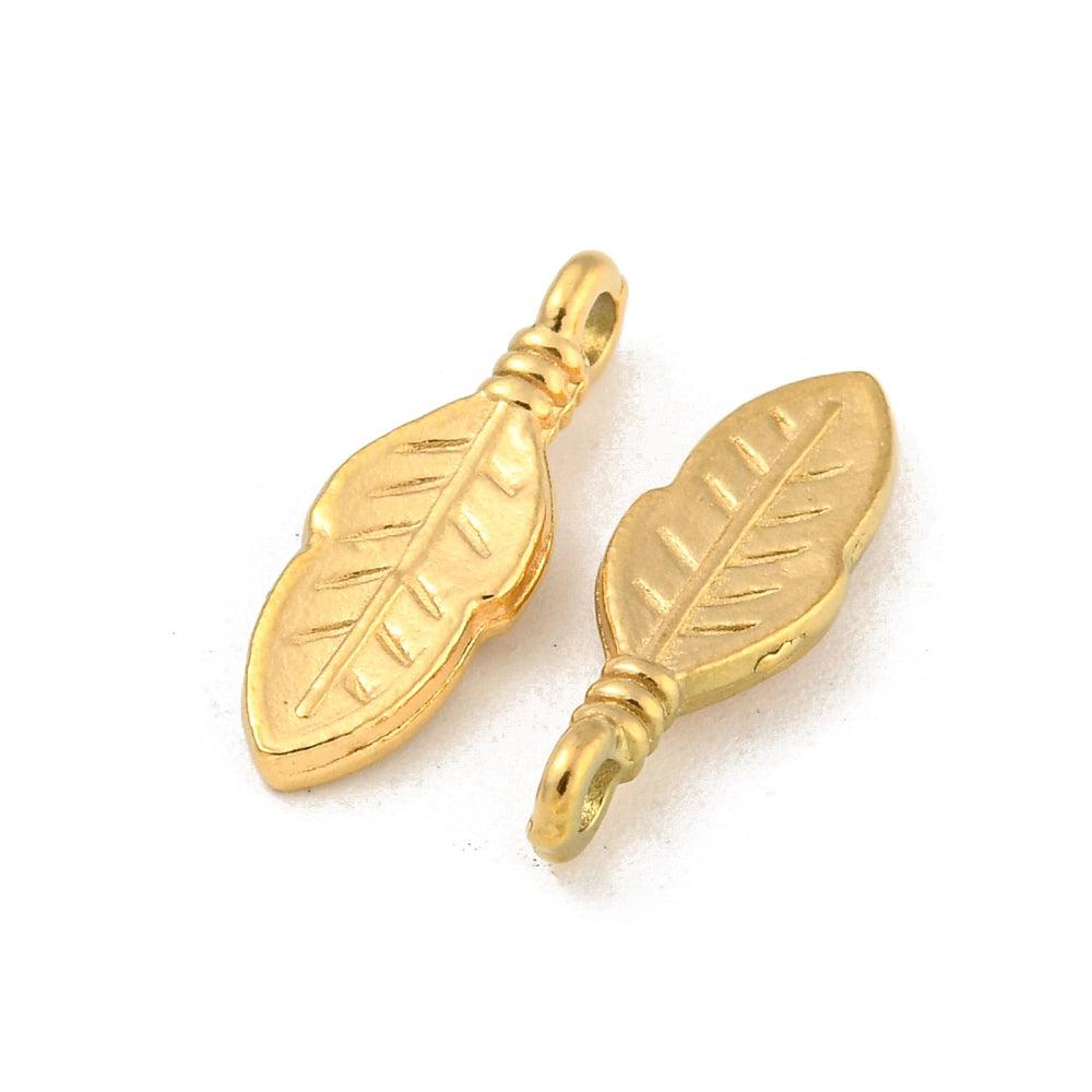 Bedel blaadje goud RVS 18K 16x5mm-bedels-Kraaltjes van Renate