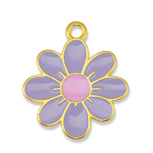 Bedel bloem Lilac-Light Pink Goud DQ 20x32mm-bedels-Kraaltjes van Renate