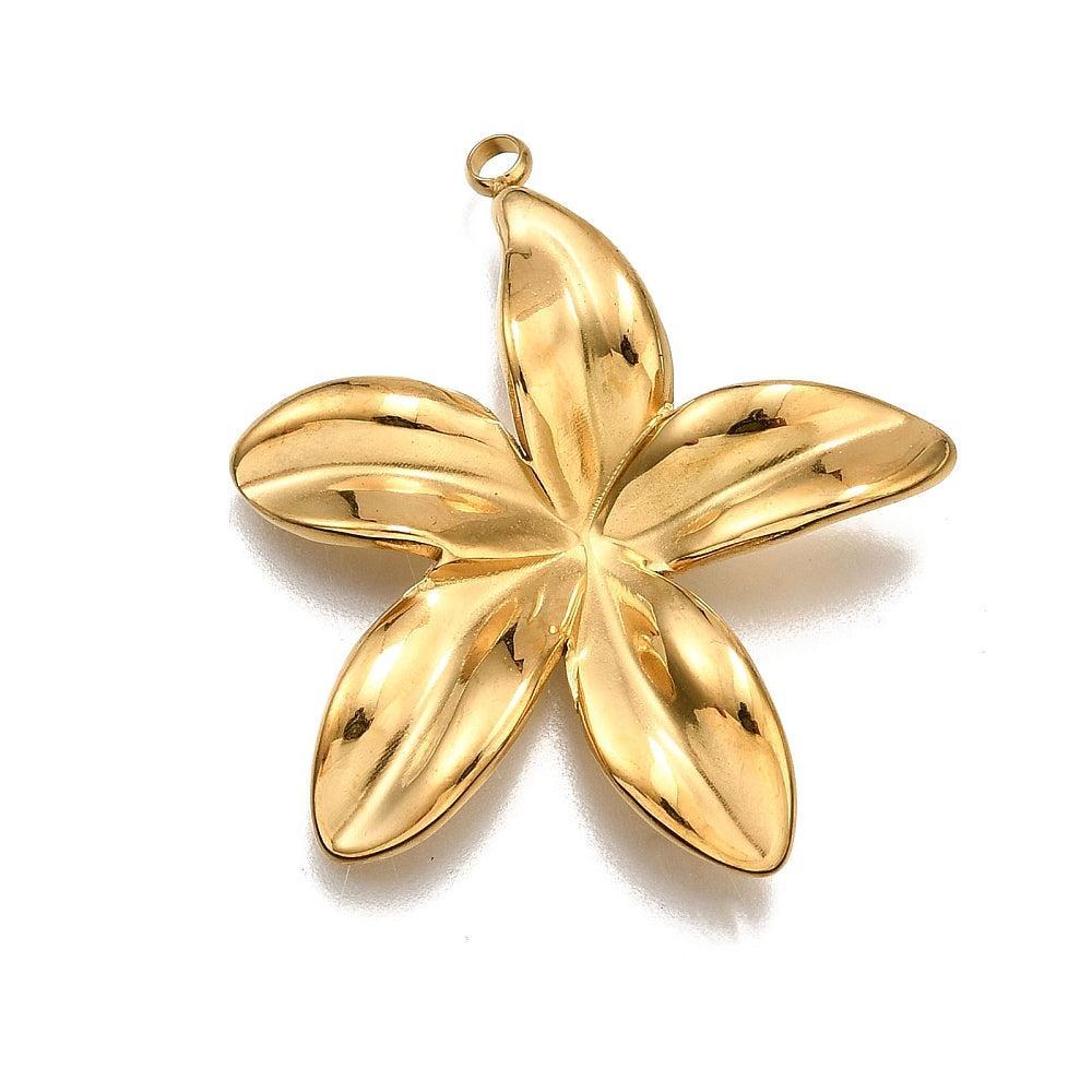 Bedel bloem RVS 18K Goud 31,5mm - per stuk-bedels-Kraaltjes van Renate
