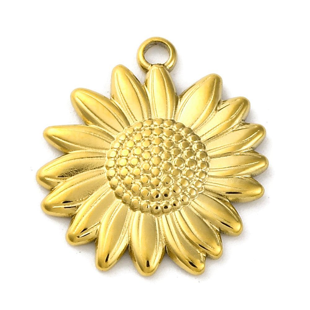 Bedel bloem RVS 18k gold plated 18x20mm - per stuk-bedels-Kraaltjes van Renate