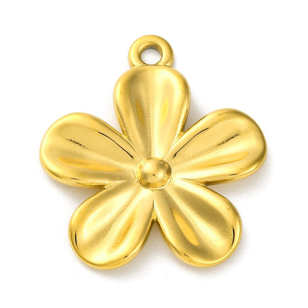 Bedel bloem RVS 18k gold plated 25x28mm - per stuk-bedels-Kraaltjes van Renate