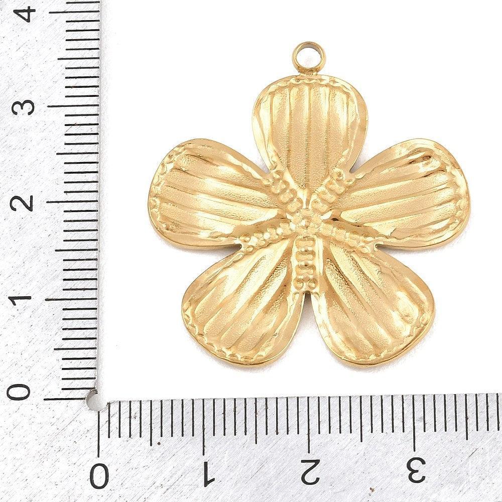 Bedel bloem RVS goud emaille paars 34mm - per stuk-bedels-Kraaltjes van Renate
