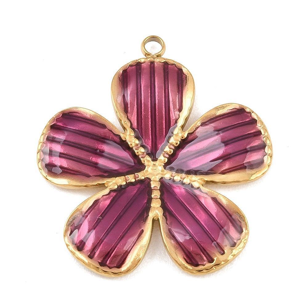 Bedel bloem RVS goud emaille paars 34mm - per stuk-bedels-Kraaltjes van Renate