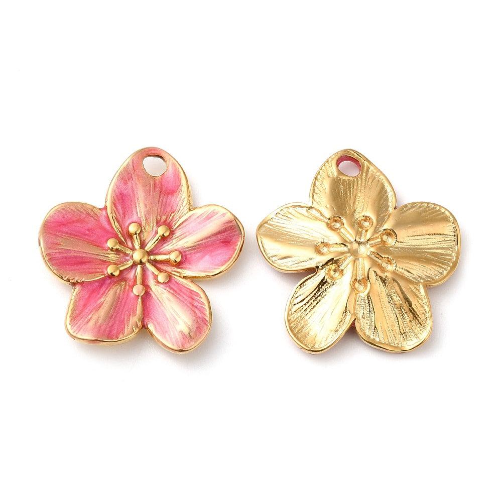 Bedel bloem deep pink/goud Stainless steel 18K 24,5mm-bedels-Kraaltjes van Renate