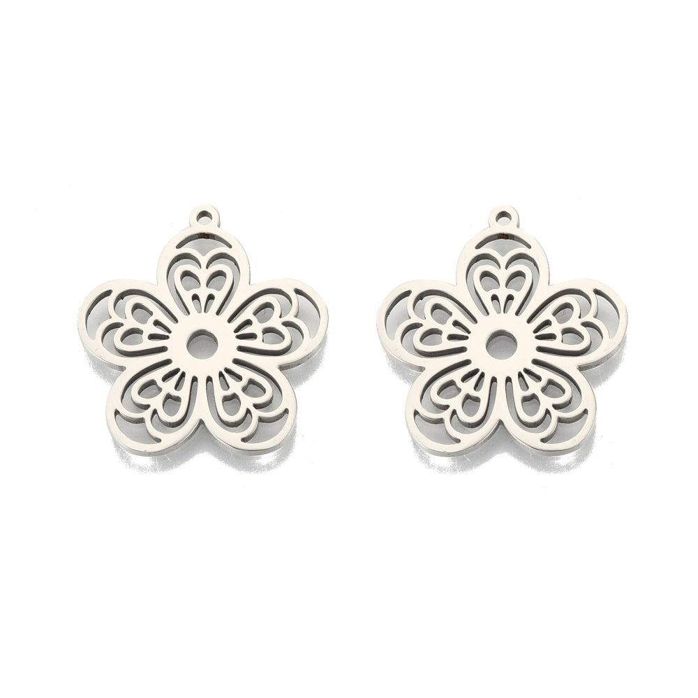 Bedel bloem hart Stainless steel zilver 27mm-bedels-Kraaltjes van Renate