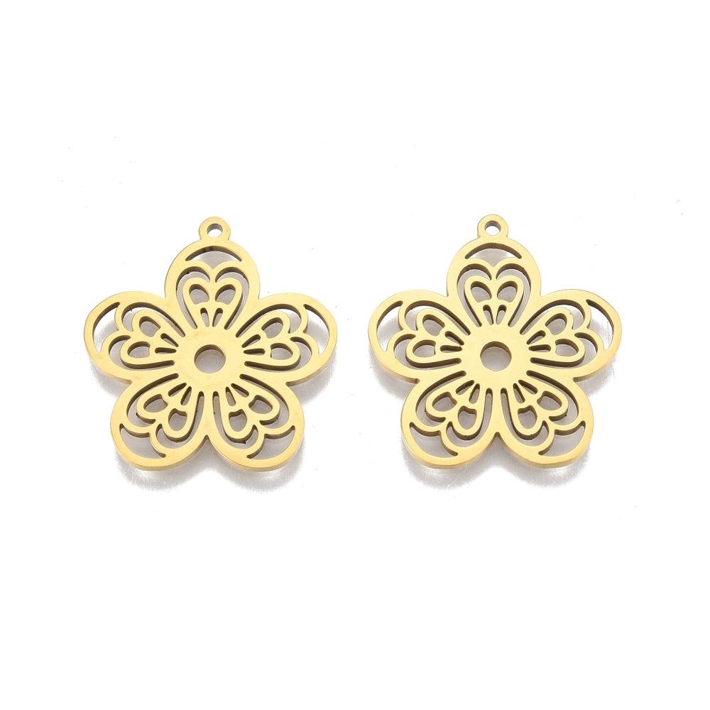 Bedel bloem hartjes Stainless steel 18K gold 27mm-bedels-Kraaltjes van Renate