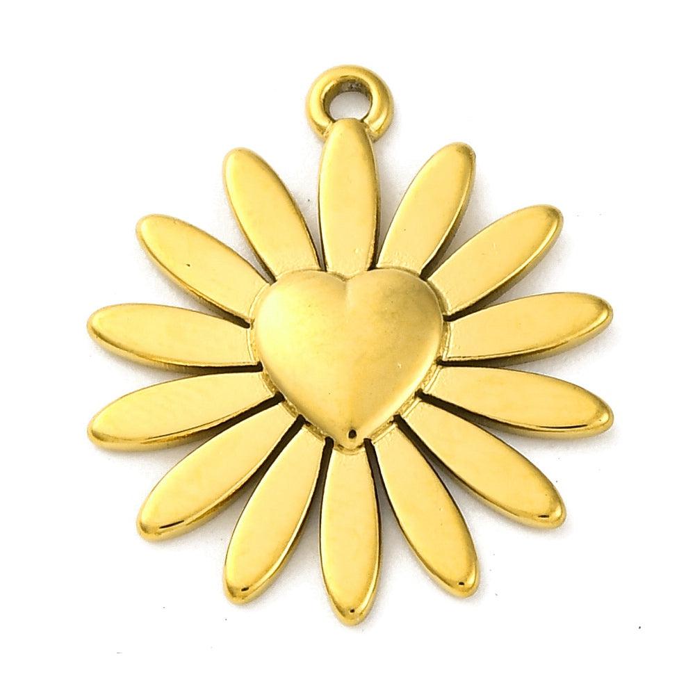 Bedel bloem met hart RVS 18k gold plated 19x21mm - per stuk-bedels-Kraaltjes van Renate