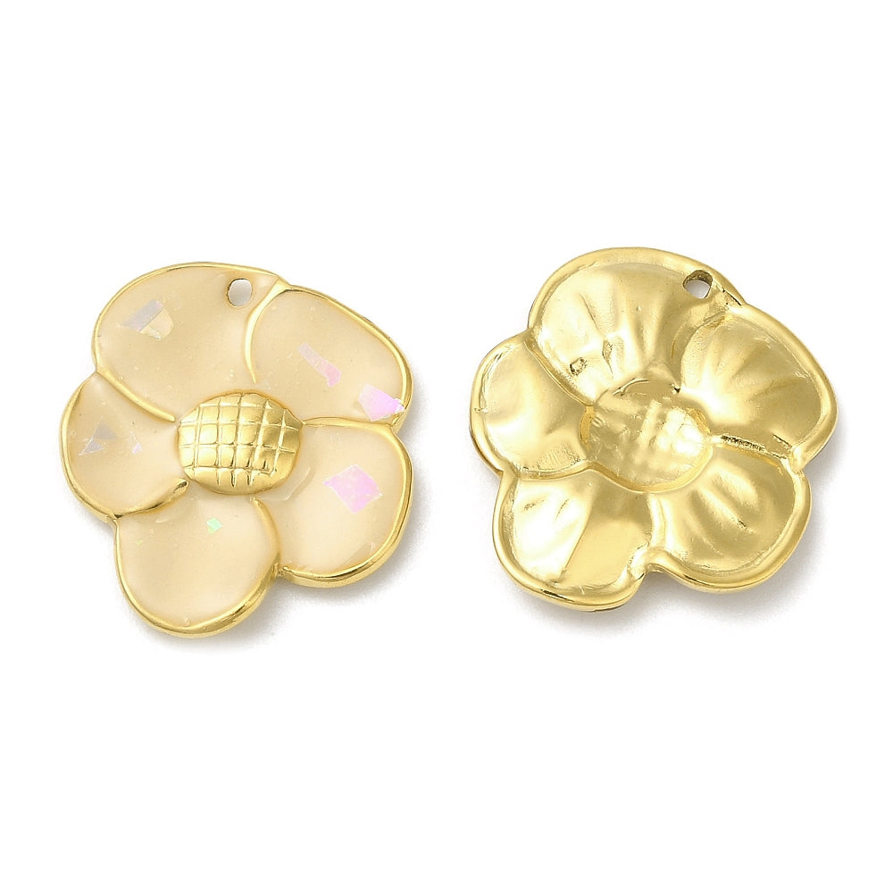 Bedel bloem pearl beige/goud 18K 20,5mm-bedels-Kraaltjes van Renate
