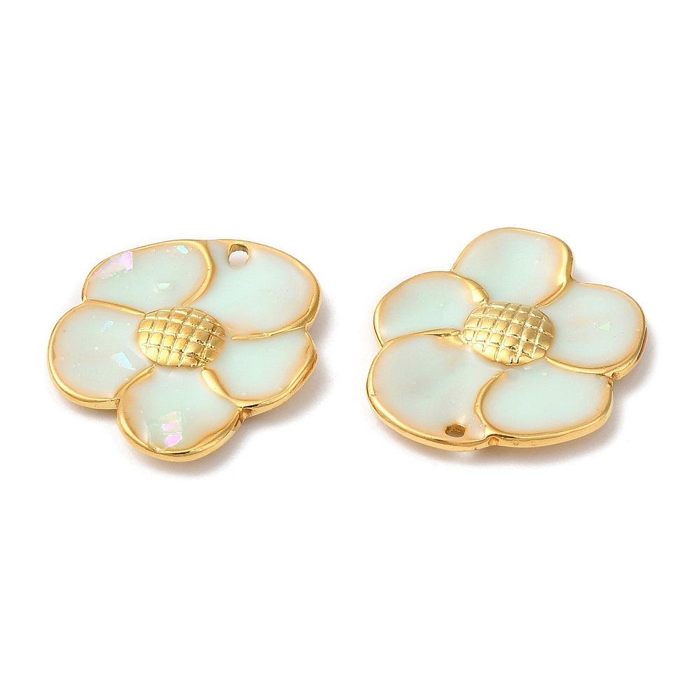 Bedel bloem pearl cyan/goud 18K 20,5mm-bedels-Kraaltjes van Renate