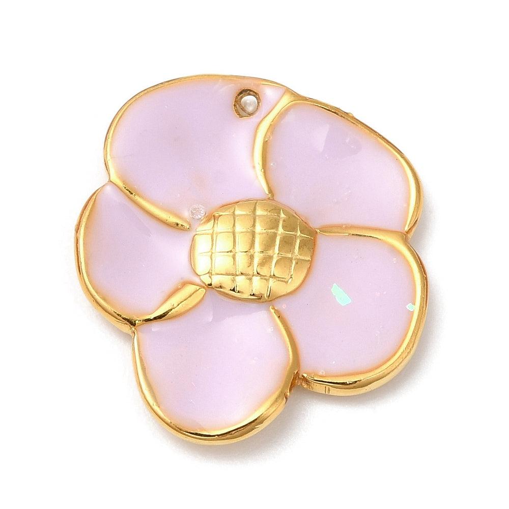 Bedel bloem pearl lila/goud 18K 20,5mm-bedels-Kraaltjes van Renate